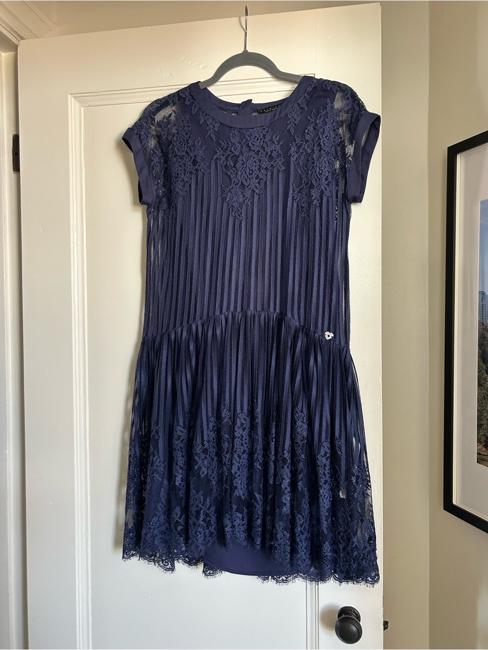 TWIN-SET Simona Barbieri Navy Lace Mesh Drop Waist Dress